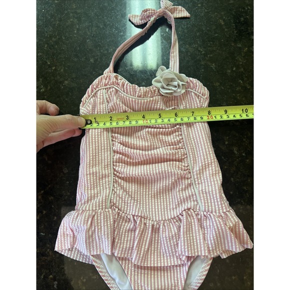 Janie And Jack Girls Swimsuit 2t One Piece Seersucker Halter Ruffle Beach Preppy - Picture 8 of 8